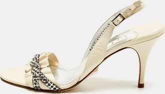 Gina Cream Leather Crystal Embellish Slingback Sandals