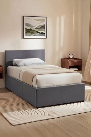 Home Discount Vida Designs Veronica Single Ottoman Bed Frame Storage Linen Fabric in Dark Grey | Size: Single