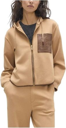 Lola Casademunt Sudadera abierta con bolsillo frontal de piel sint&eacute;tica y maxi aplique - Sweatshirts & Hoodies - Mujer - Beige - XL