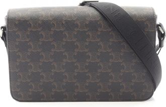 Celine Black Coated Canvas Leather Messenger Bag Shoulder Bag (Pre-Owned)