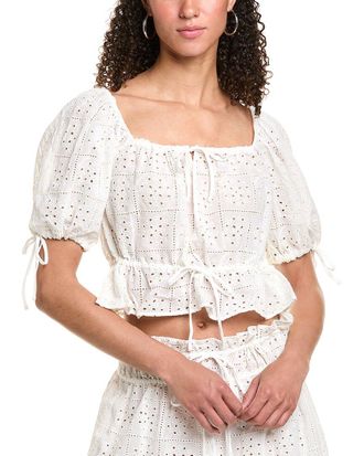 Ganni Light Broderie Anglaise Cropped Top
