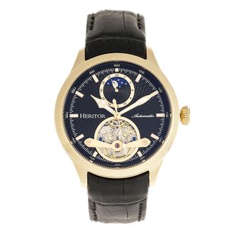 Heritor Mens Gregory Semi-Skeleton Leather-Band Watch - Gold Stainless Steel - One Size