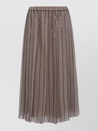 Brunello Cucinelli silk midi skirt sequin striped overlay