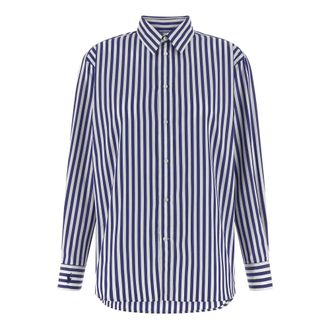 Polo Ralph Lauren Overhemden, Dames, Blauw, M, Katoen, Gestreepte katoenen poplin blouse