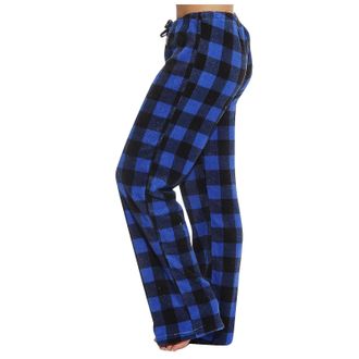 Generic Womens Fleece Pyjama Bottoms Ultra Soft Checked Lounge Pants Bottoms with Checked Pattern Flannel Fleece Trousers Classic Casual Trousers (Blue, S)