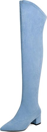 EDEFS Ligh Blue Thigh High Stretch Boots for Women with 2 Heel and Pointed Toe Perfect for Autumn Winter Outfits and Date Night Light Blue UK3