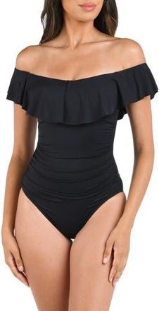 La Blanca Island Goddess Off the Shoulder One-Piece Swimsuit in Black at Nordstrom Rack, Size 16
