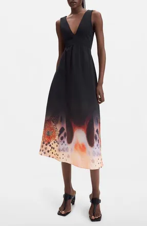 Desigual Viscose V-Neck Midi Dress in Black at Nordstrom, Size X-Small