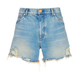 Balmain Denim Shorts met Geborduurd Logo - Dames - Denim shorts - Blauw - XS - Denim - Korte Broeken