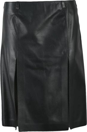 The Attico Black Leather Women Longuette Skirt