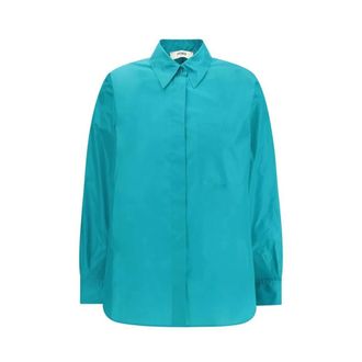 Fendi Shirts, female, Blue, Size: 2XS Silk Dress Shirt with Button Detailing