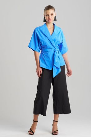 Natori Techno Poplin Wrap Top in Aster Blue at Nordstrom, Size Medium Short