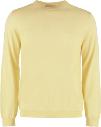 THE (ALPHABET) Kasjmier-zijde blend trui met geribbelde randen - Heren - Cashmere truien - Geel - M - Kasjmier - Truien & Vesten