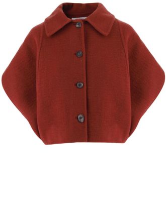 Niccol&ograve; Pasqualetti Cropped Voluminous Red Wool Coat with Rounded Sleeves