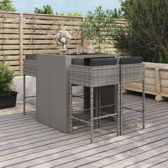 vidaXL Mesa Y Taburetes Altos Jard&iacute;n 5 Piezas Y Cojines Rat&aacute;n Pe Gris Vidaxl