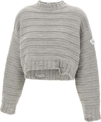 Maison Margiela Wollen Trui - Dames - Ronde hals truien - Grijs - M - Wol - Truien & Vesten