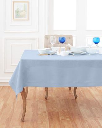 Solino Home Linen Tablecloth for Dining Table, Holiday and Everyday Dining Table Decor - Classic Hemstitch in Sky Blue at Nordstrom, Size X-Large
