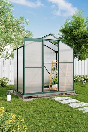 H&O Direct 4x6 ft Outdoor Aluminium Greenhouse with Base & Window in Clear