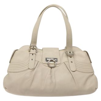 Ferragamo Gancini Handbag Leather White Leather Handbag (Pre-Owned)