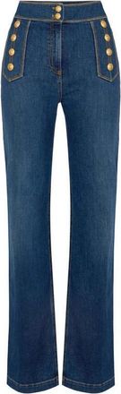 Elisabetta Franchi Palazzo Jeans met Knopen - Dames - Bootcut Jeans - Blauw - W27 - Katoen - Jeans