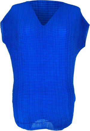 Issey Miyake Textured V-Neck Blouse in Blue Polyester