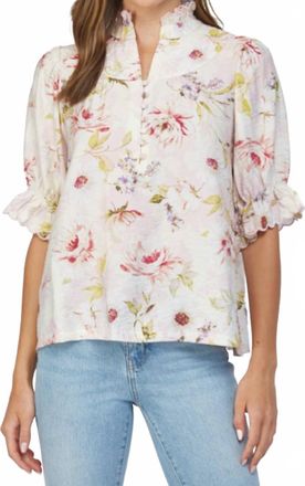 Fate Ruffle Stand Collar Floral Blouse In English Roses
