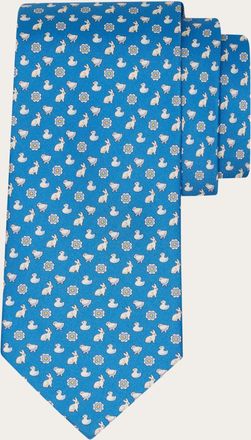 Ferragamo Men Charms print silk tie Blue