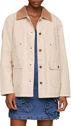 Avec Les Filles Contrast Collar Barn Jacket in Stone at Nordstrom, Size Xx-Large