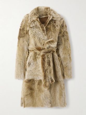 Nour Hammour Cappotto In Shearling Con Cintura Linden - Verde