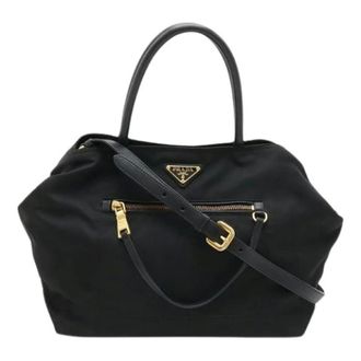 Prada Pre-owned Handbags, female, Black, Size: ONE SIZE Pre-owned Nylon Leather 2way Tote Bag