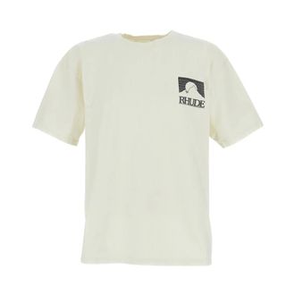 Rhude T-Shirts, male, White, L, Graphic Logo Crew Neck T-Shirt