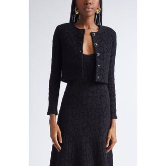 St. John Leopard Jacquard Crop Cardigan Jacket in Black Multi at Nordstrom, Size X-Large