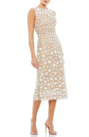 Mac Duggal Floral Applique Sleeveless Midi Sheath Dress in Ivory Nude at Nordstrom, Size 14