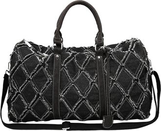 Generic Compatible For Denim Duffle Bag Travel Unisex Shoulder Casual Gym with Unique Ripped Design Large Capacity Versatile Usage(Black)