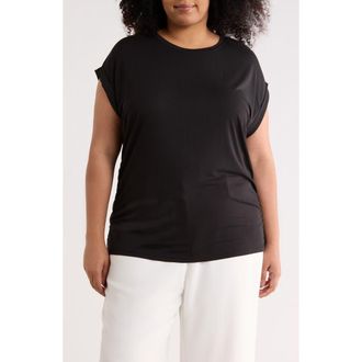 T Tahari Cuff Short Sleeve Ruched T-Shirt in Black at Nordstrom Rack, Size 1 X