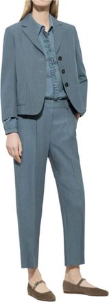 Luisa Cerano Tapered Trousers With Panama Binding In Greyish Blue