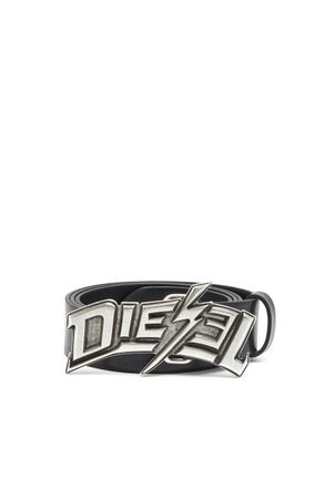 Diesel 4cm leather belt with lightning bolt buckle - Belts - Man - Black