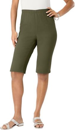 Roaman's Plus Size Comfort Stretch Bermuda Jean Short in Dark Olive Green at Nordstrom, Size 16