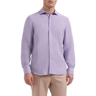 Bugatchi Axel Shaped Fit Linen Button-Up Shirt in Lilac at Nordstrom, Size Xxx-Large