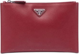 Prada Pre-owned Saffiano Clutch - Dames - Vintage Clutch - Rood - ONE Size - Leer - Vintage