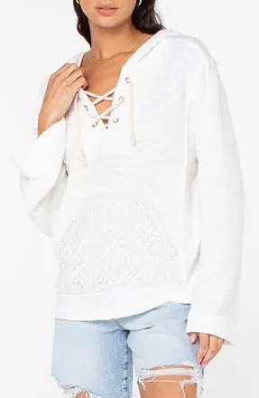 Roxy Pearling Lace-Up Hoodie in Snow White at Nordstrom, Size Xx-Large