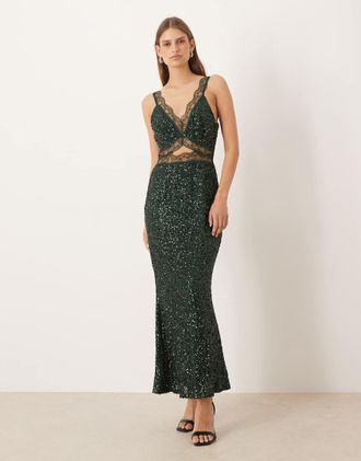 Never Fully Dressed Mimi - Vestito al polpaccio decorato color smeraldo-Nero
