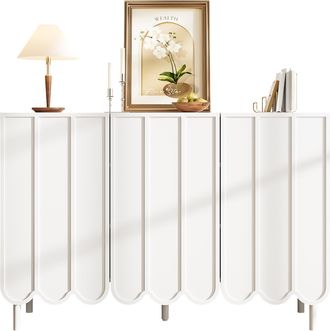 STILVORA Aparador Con 2 Puertas Onduladas Sin Tiradores, Estantes Ajustables, Estilo Moderno, En Mdf, 120&times;35&times;80 Cm, Blanco
