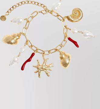 Self Portrait gold-plated pearl and coral charm bracelet
