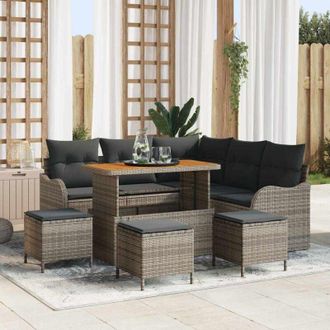 vidaXL Conjunto De Sof&aacute; De Jard&iacute;n 9 Pcs Gris Rat&aacute;n Sint&eacute;tico Vidaxl