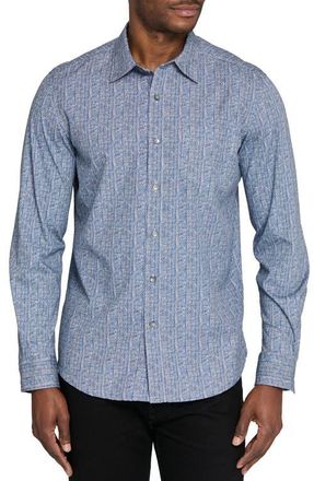 W.R.K Reworked Slim Fit Crosshatch Print Cotton Button-Up Shirt in Indigo at Nordstrom, Size Xx-Large