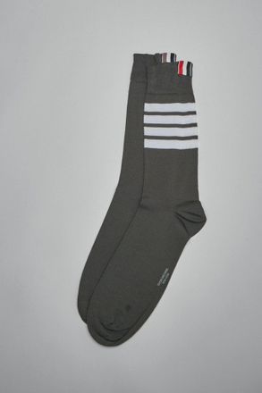 Thom Browne Mid Calf Socks W/ 4Bar In Lightweight Cotton