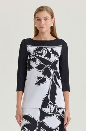 Ming Wang Floral Jacquard Soft Knit Tunic in Black/white at Nordstrom, Size Xx-Small