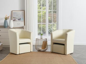 Vente-Unique Poltrona cabriolet e pouf in Similpelle Beige - JOVANA