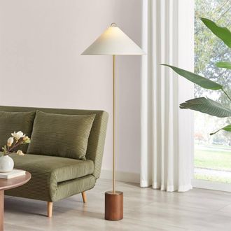 Furniturebox Theo White & Wood Standing Floor Lamp in Walnut